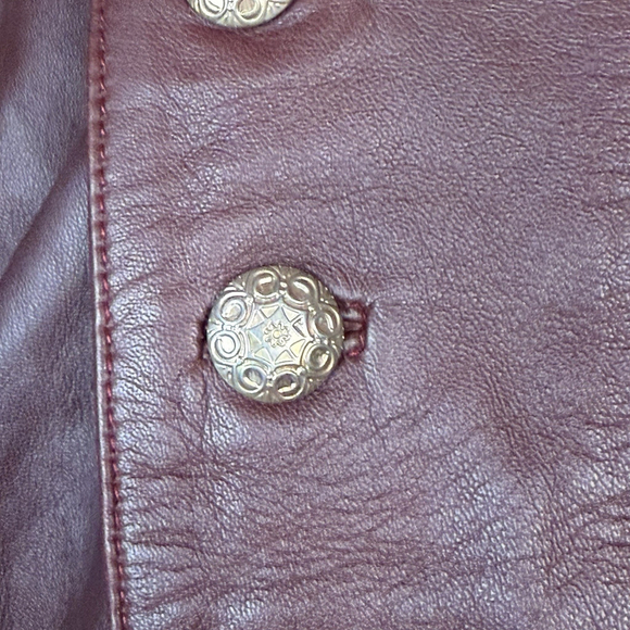 Vintage Real Leather Maroon Jacket with Gold Buttons - Picture 10 of 10